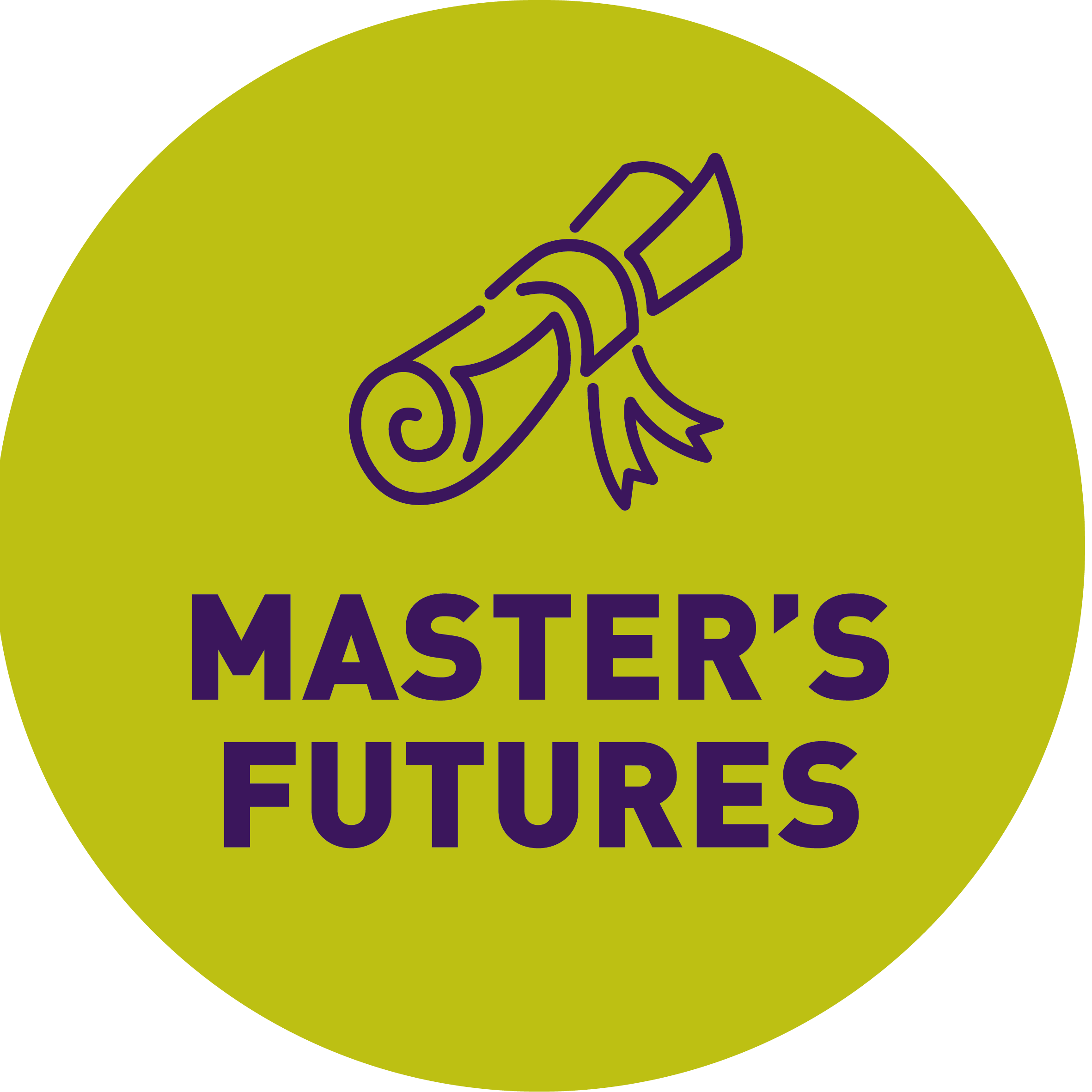 MASTERS FUTURES in a lime circle underneath a scroll